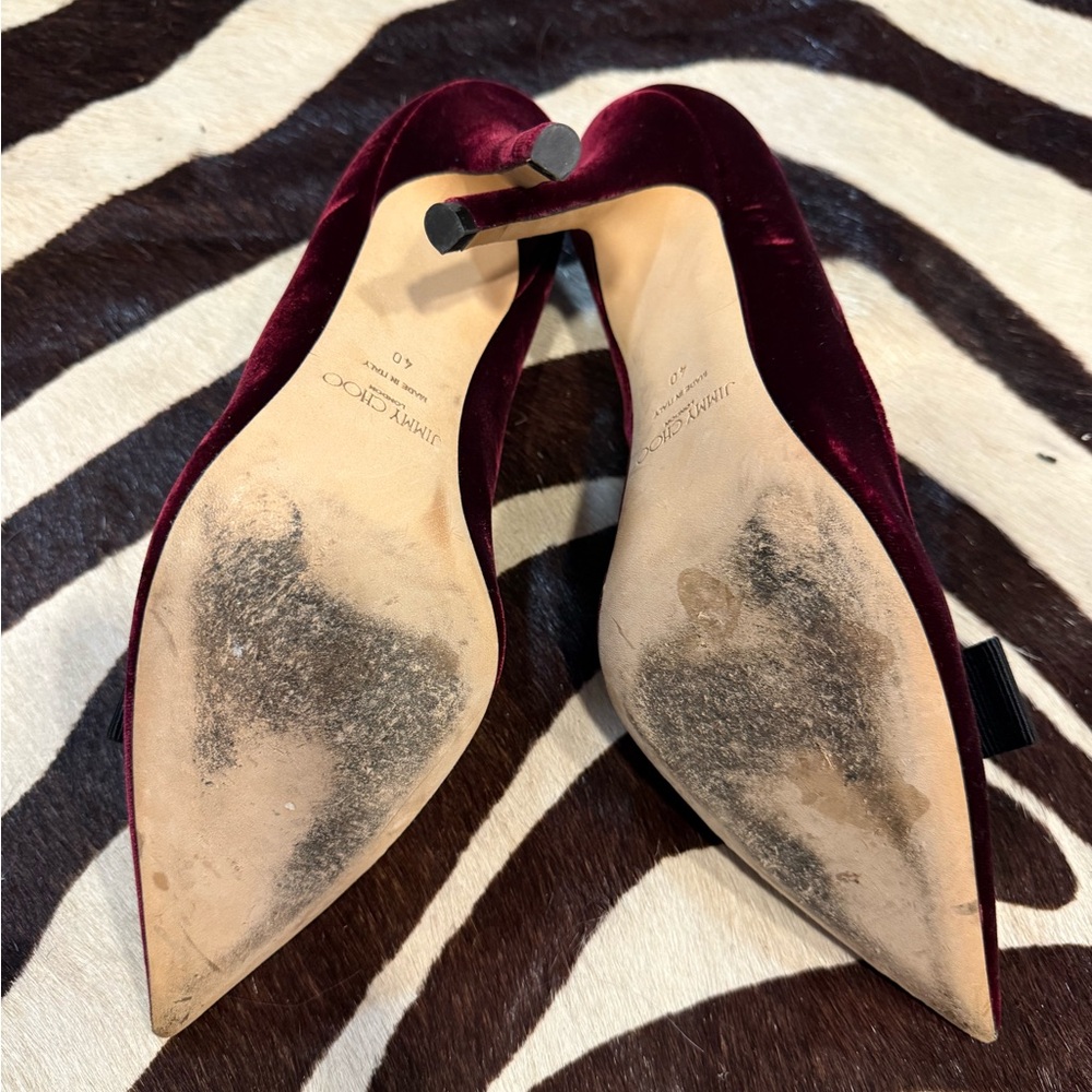 Jimmy Choo Dark Red Velvet Heels - Picture 5 of 5